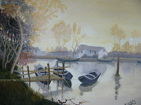 Barques sur l'eau en automne - Nicole Iachelini
